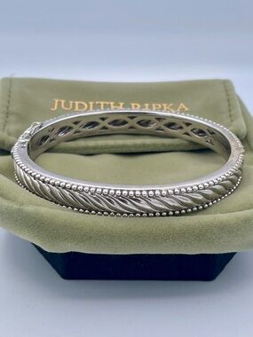 Judith Ripka Sterling Silver 925 Hinged Bangle Twisted Cable Oval Bracelet 34.1g